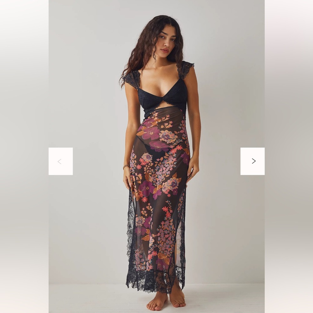 Free People Suddenly Fine Maxi Slip Black Combo